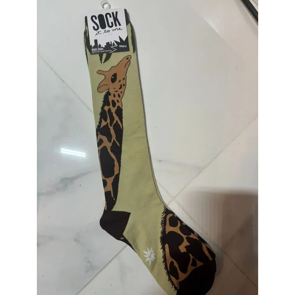 Sock It To Me Giraffe Knee High Socks Green Brown Animal NWT Style G0118